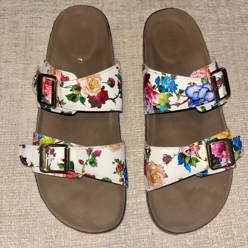 Madden Girl Floral Double Buckle Slides Sandals Size 9 Cottagecore Garden Chic - Picture 2 of 7